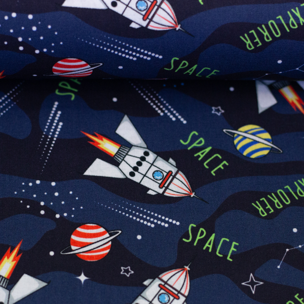 Preview: Baumwollstoff - Tim - Raketen - Weltall